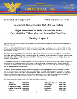 August 5, 2016 – Southwest Airlines Losing that LUVing Feeling – Flight Attendant To Hold Nationwide Picket